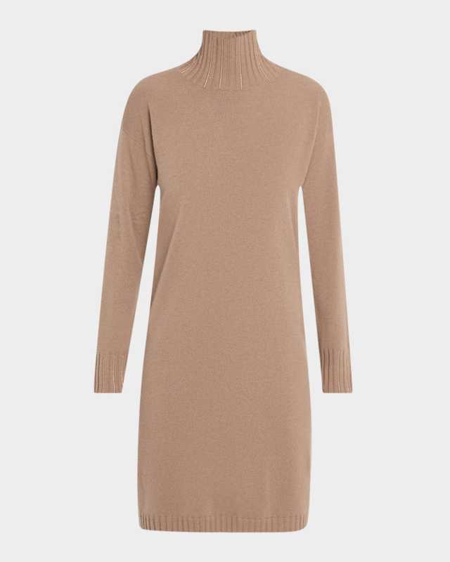 Beaded Turtleneck Mini Sweater Dress